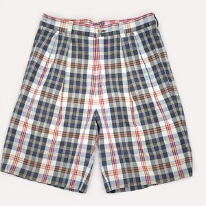 Tommy Hilfiger Mens Vintage Pleated Plaid Shorts Size 31 Cotton Preppy Golfcore